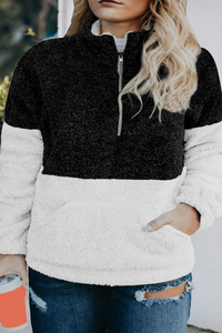 Stockpapa Low Price Colorblock Half Zipper Fleece Plus Size Sweatshirt with Pocket