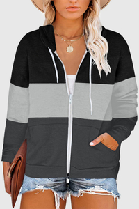 Stockpapa Color Block Zipper Drawstring Plus Size Hoodie Clearance Sale
